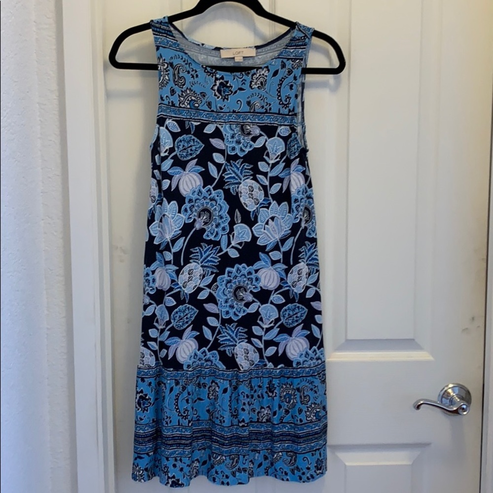 Navy Floral Print Dress from the Loft, XS